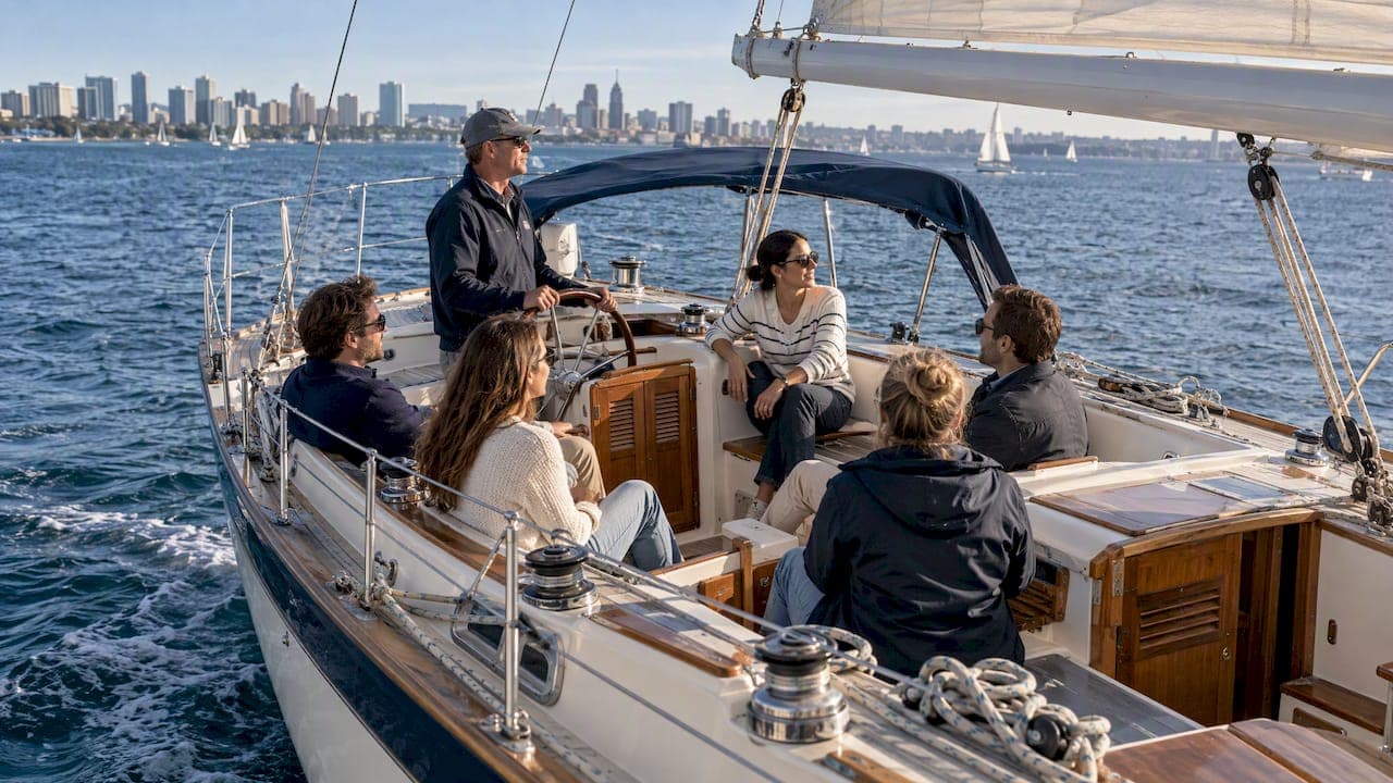 Private group sailing San Diego Bay aboard Mojave